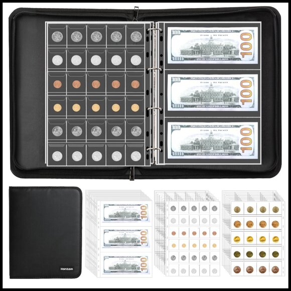 Fireproof Coin Collection Album Binder 400 Pockets Currency Organizer Storage